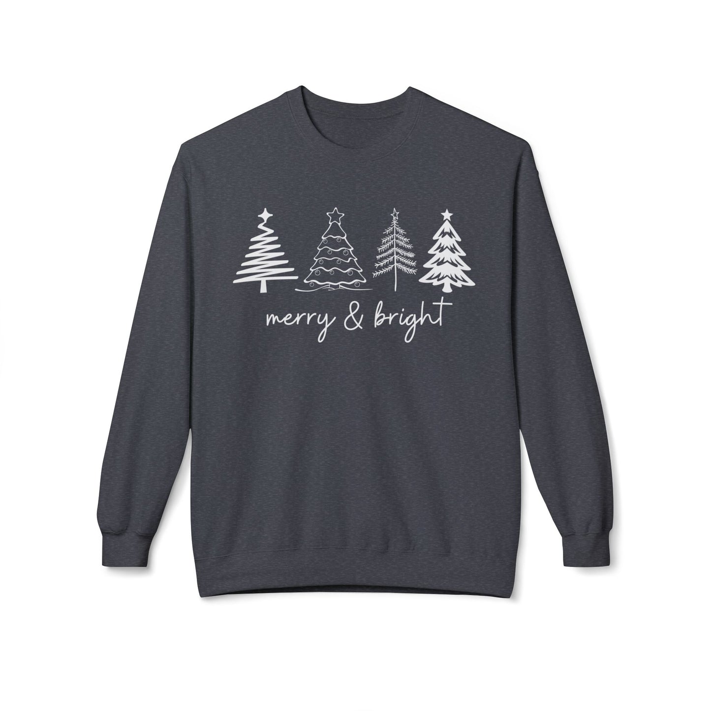 Merry & Bright Christmas Trees Sweatshirt, Christmas Sweatshirt, Unisex Holiday Sweater, Midweight Softstyle Fleece Crewneck Sweatshirt