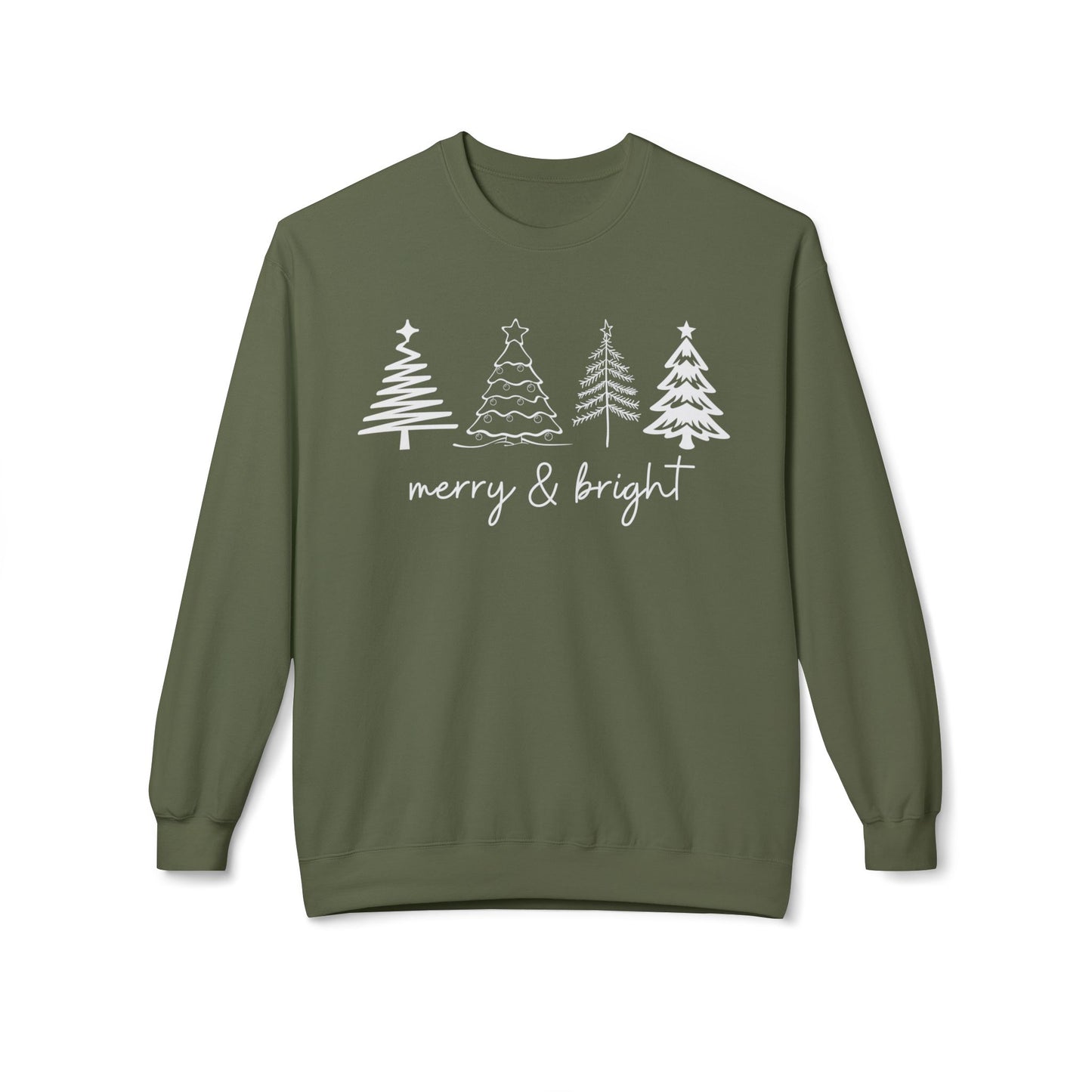 Merry & Bright Christmas Trees Sweatshirt, Christmas Sweatshirt, Unisex Holiday Sweater, Midweight Softstyle Fleece Crewneck Sweatshirt