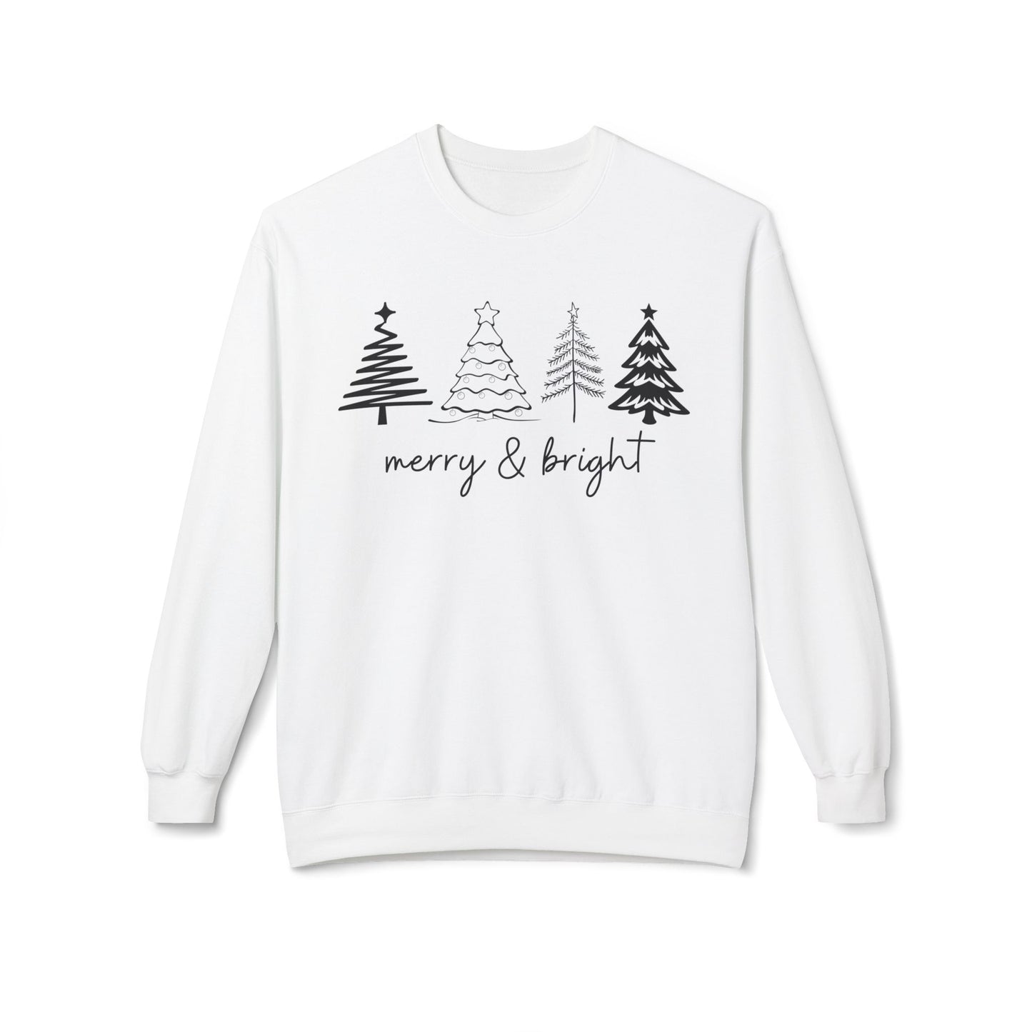 Merry & Bright Christmas Trees Sweatshirt, Christmas Sweatshirt, Unisex Holiday Sweater, Midweight Softstyle Fleece Crewneck Sweatshirt