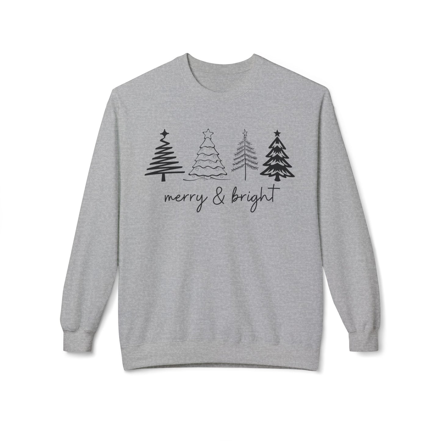 Merry & Bright Christmas Trees Sweatshirt, Christmas Sweatshirt, Unisex Holiday Sweater, Midweight Softstyle Fleece Crewneck Sweatshirt