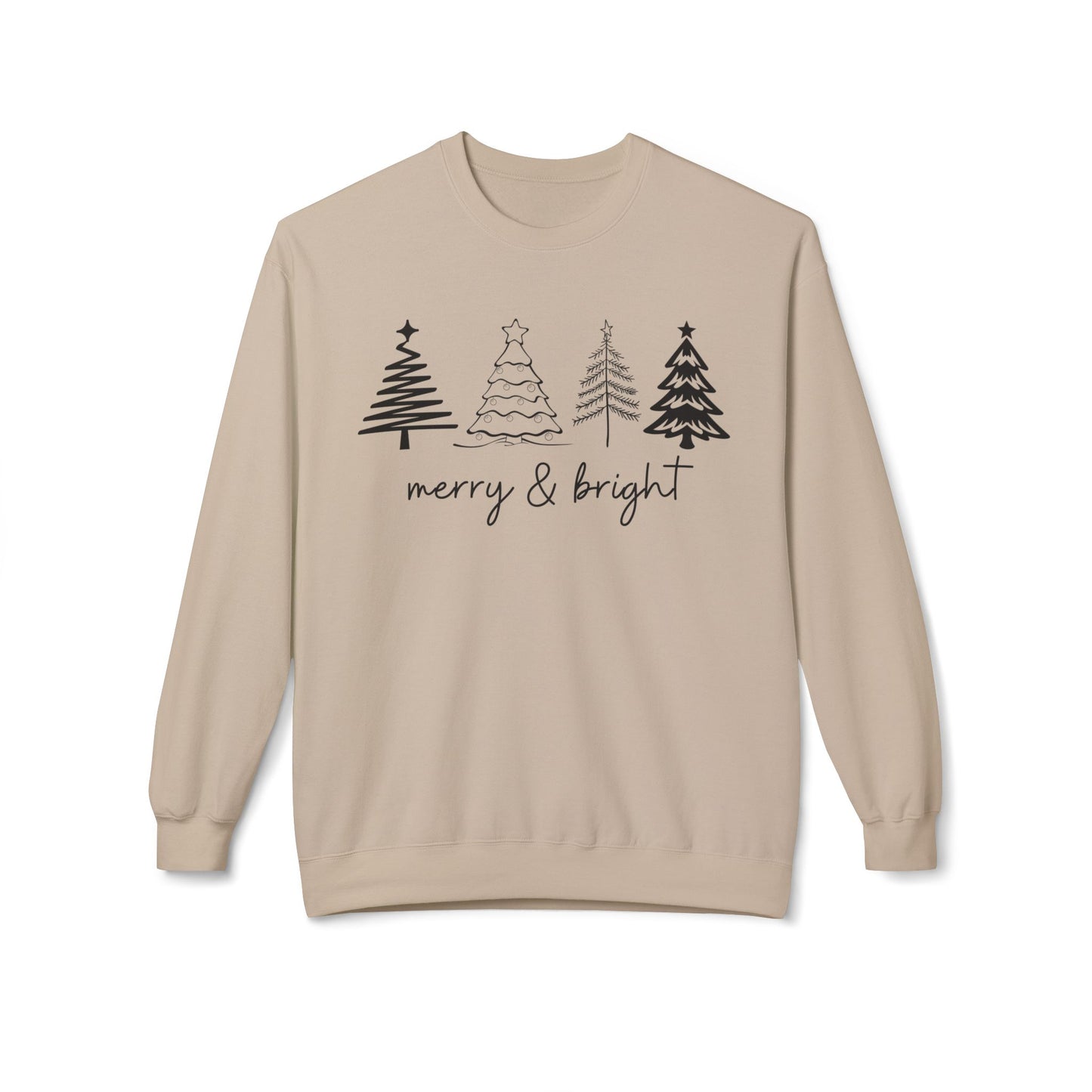 Merry & Bright Christmas Trees Sweatshirt, Christmas Sweatshirt, Unisex Holiday Sweater, Midweight Softstyle Fleece Crewneck Sweatshirt