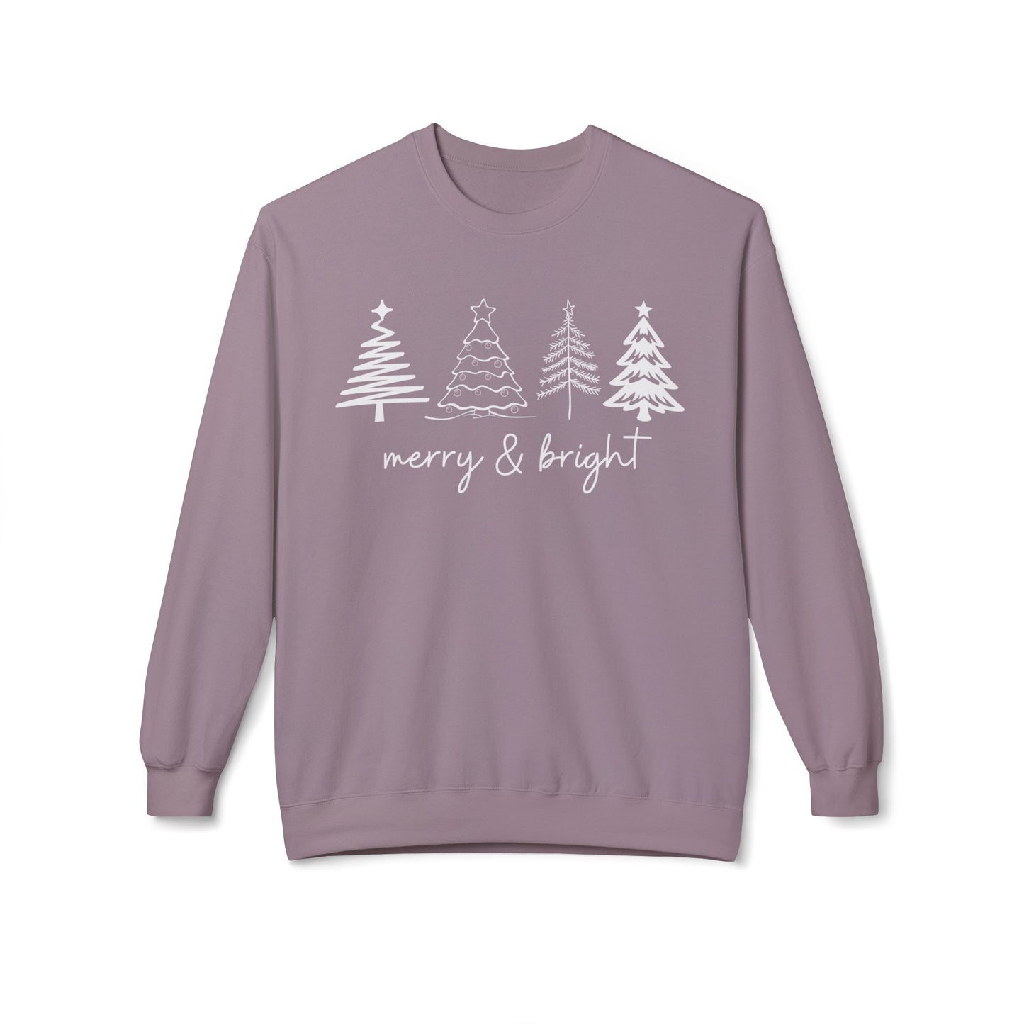 Merry & Bright Christmas Trees Sweatshirt, Christmas Sweatshirt, Unisex Holiday Sweater, Midweight Softstyle Fleece Crewneck Sweatshirt