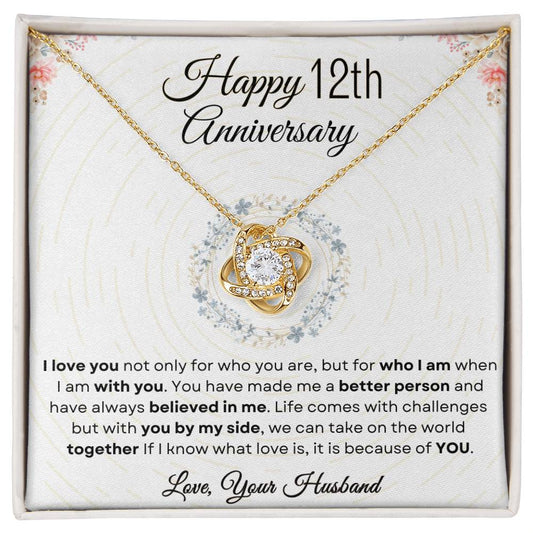 12th Anniversary Luxury Giftset + Heartfelt Anniversary Message | Love Knot Necklace | GM72