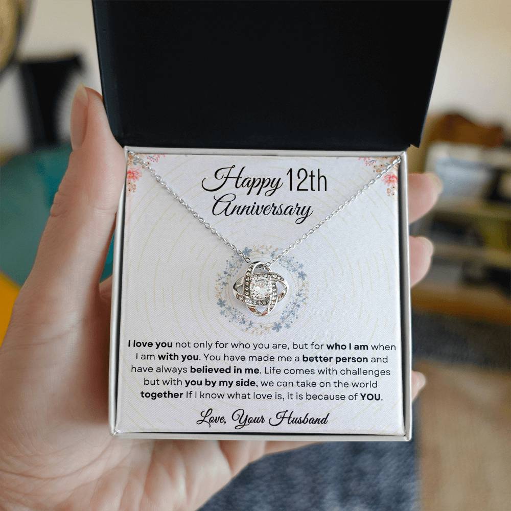 12th Anniversary Luxury Giftset + Heartfelt Anniversary Message | Love Knot Necklace | GM72