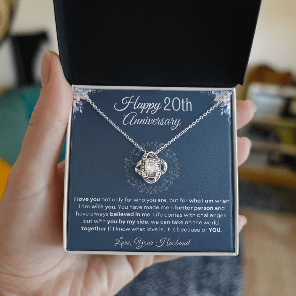 20th Anniversary Luxury Giftset + Heartfelt Anniversary Message | Love Knot Necklace | GM80b