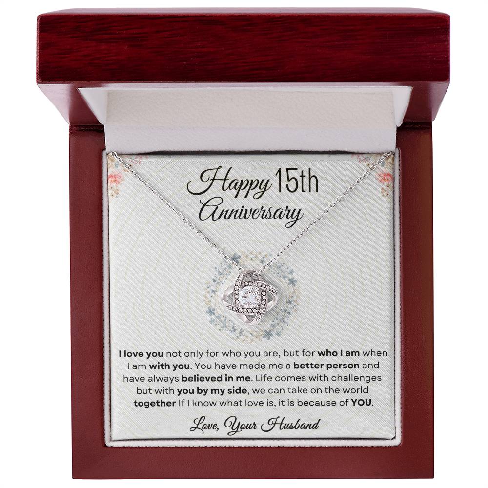 15th Anniversary Luxury Giftset + Heartfelt Anniversary Message | Love Knot Necklace | GM75